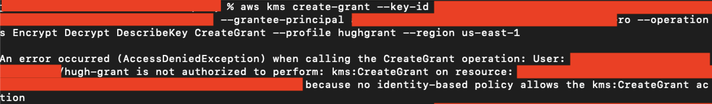 Example Failure of KMS Create Grant