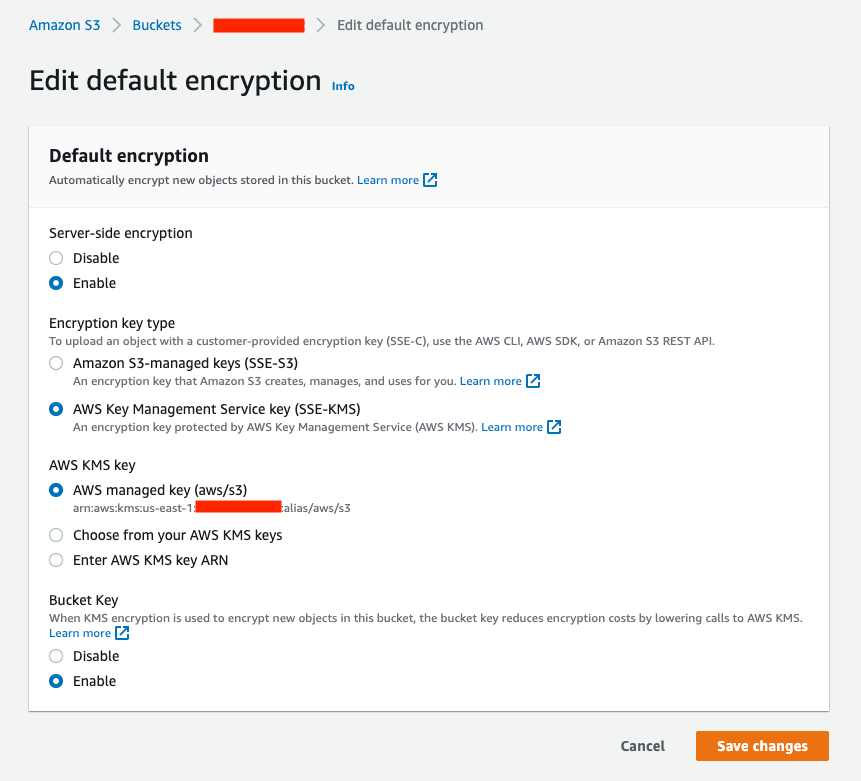 AWS Default Encryption Settings for S3 Bucket